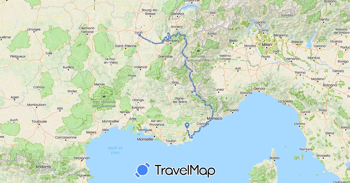 TravelMap itinerary: driving, cycling in France (Europe)