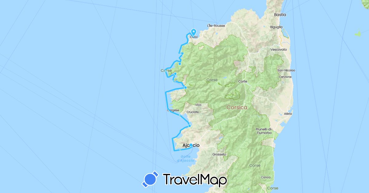 TravelMap itinerary: driving, boat in France (Europe)