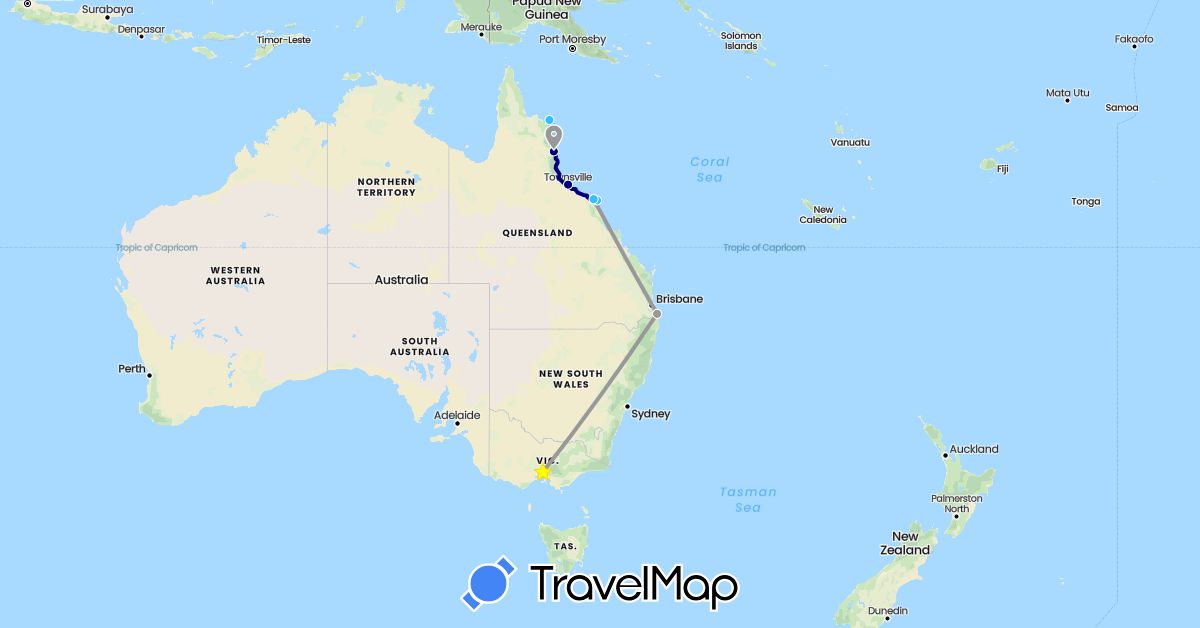 TravelMap itinerary: driving, plane, boat in Australia (Oceania)