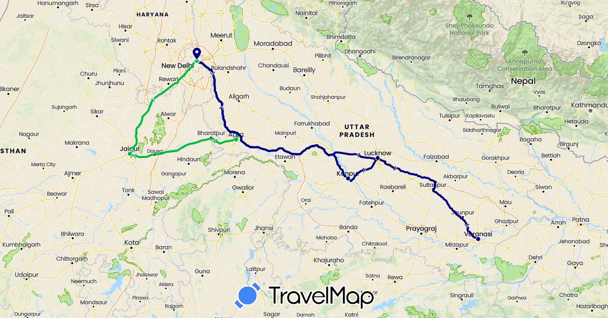 TravelMap itinerary: driving, bus in India (Asia)