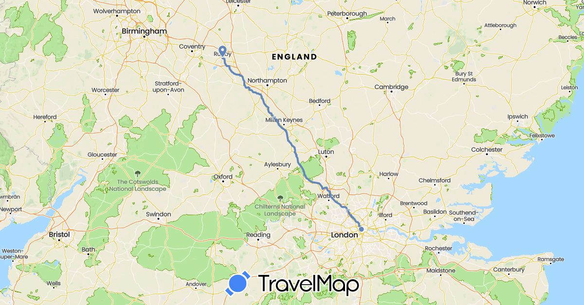 TravelMap itinerary: driving, cycling in United Kingdom (Europe)