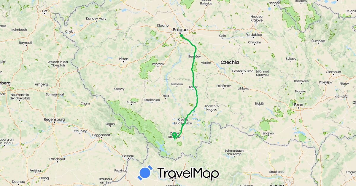 TravelMap itinerary: driving, bus in Czech Republic (Europe)