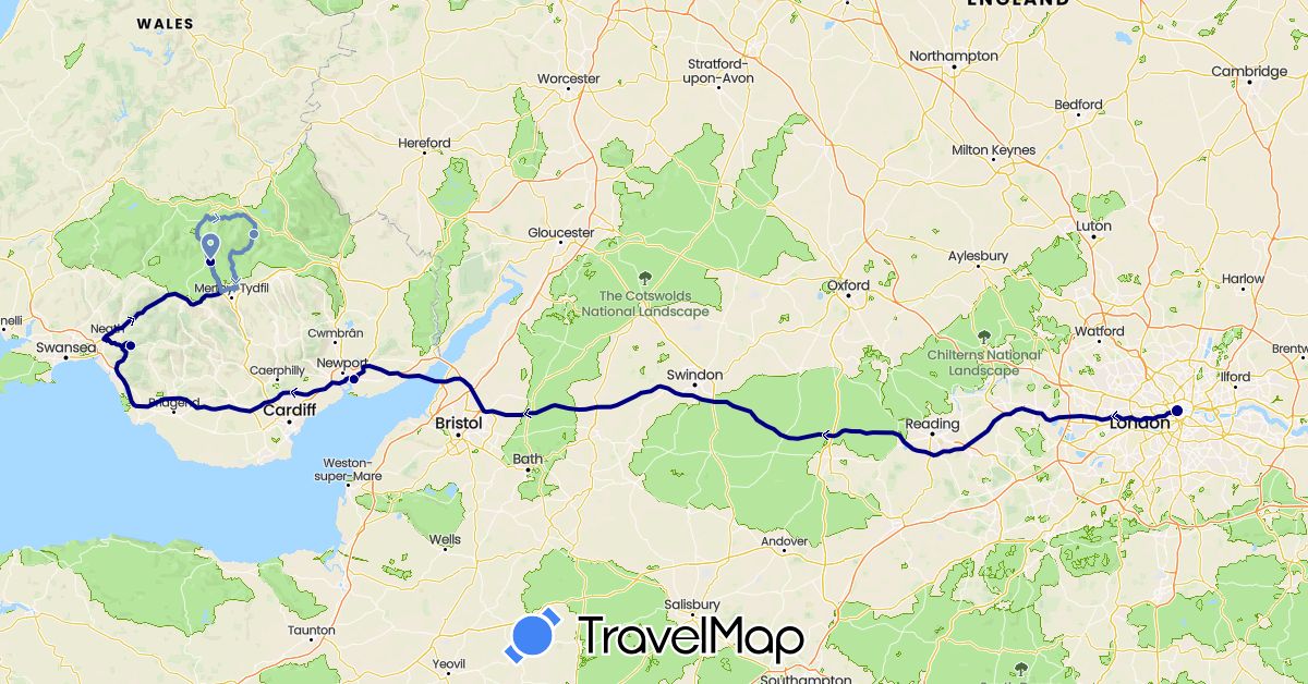 TravelMap itinerary: driving, cycling in United Kingdom (Europe)