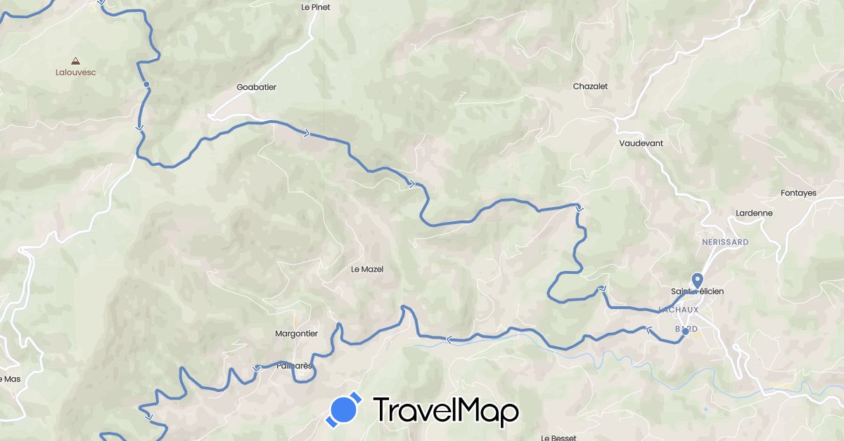 TravelMap itinerary: driving, cycling in France (Europe)