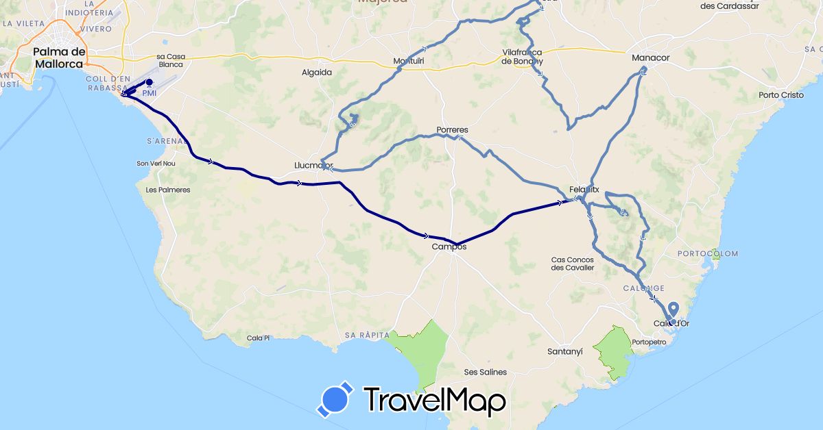 TravelMap itinerary: driving, cycling in Spain (Europe)