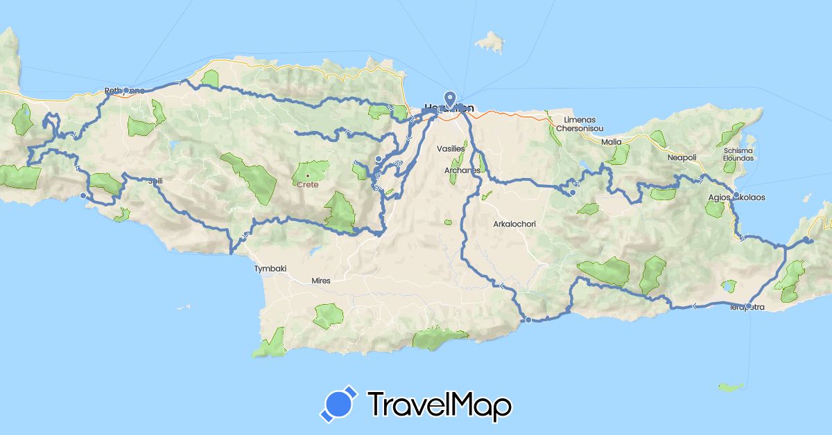 TravelMap itinerary: driving, cycling in Greece (Europe)