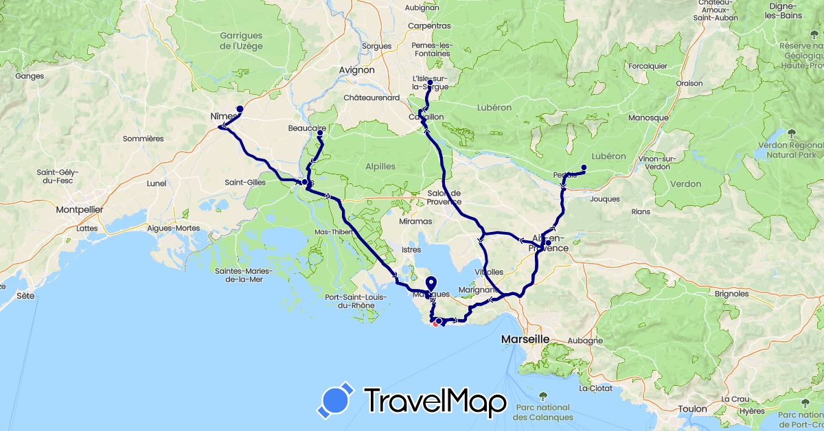 TravelMap itinerary: driving, hiking in France (Europe)