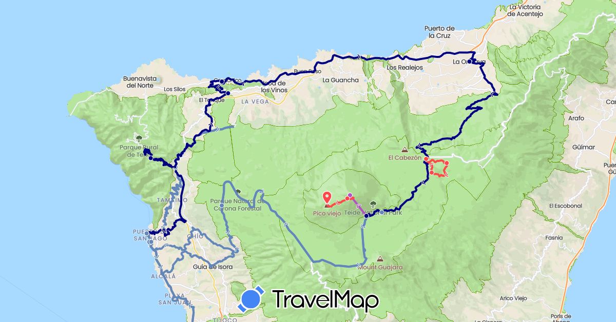 TravelMap itinerary: driving, cycling, train, hiking in Spain (Europe)