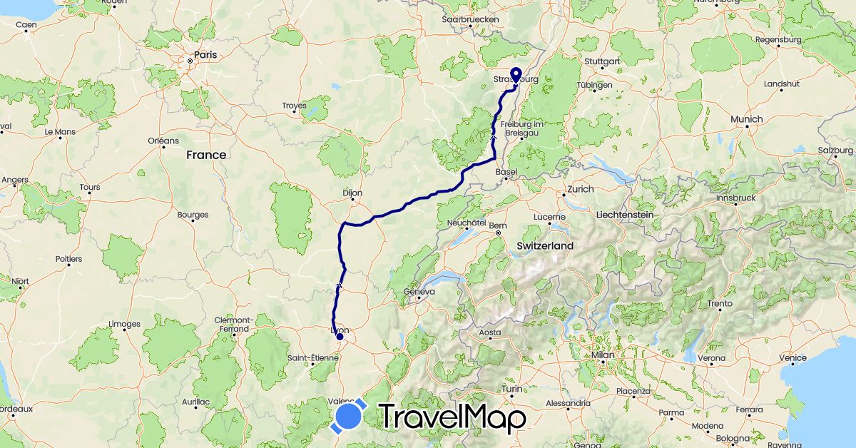 TravelMap itinerary: driving in France (Europe)