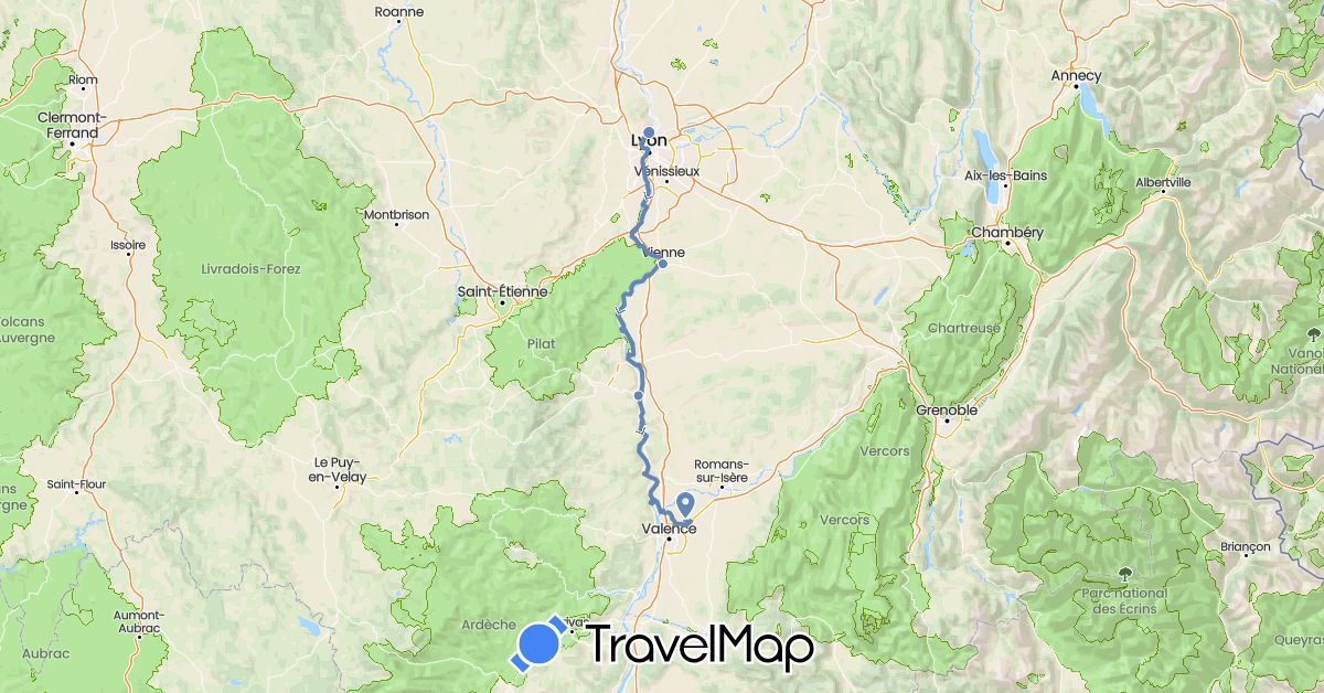TravelMap itinerary: cycling in France (Europe)